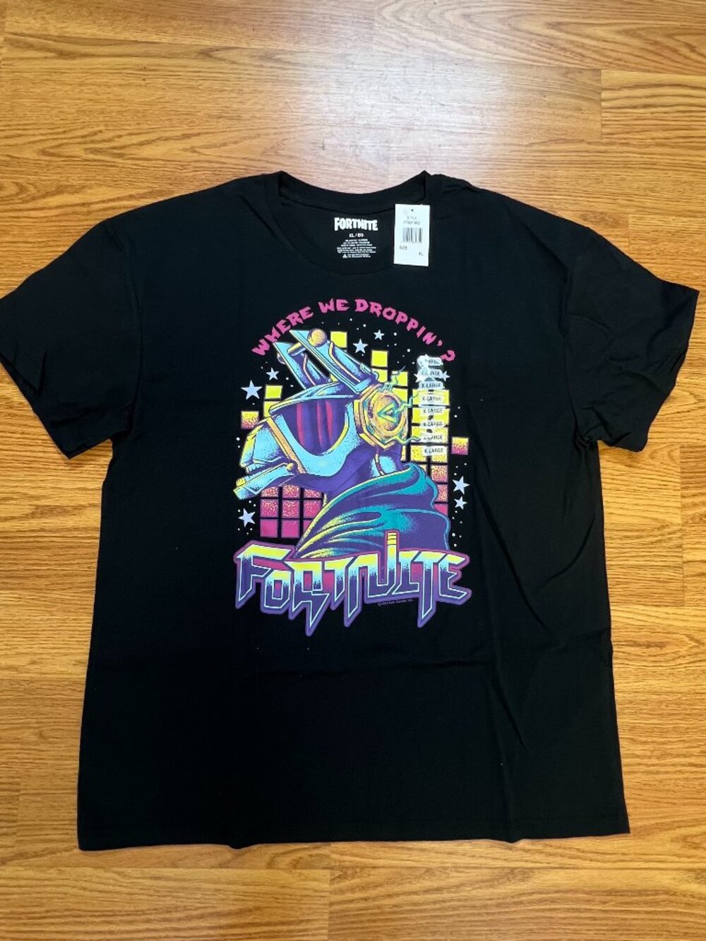 Fortnite Where We Droppin Graphic T-Shirt Mens XL Black Epic Games 2024 NWT